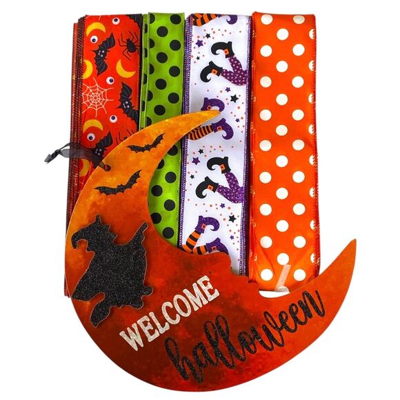 Halloween Wreath Making Bundle – Witch Moon Sign & Ribbon Set | Witch Wreath Kit - Picture 1 of 6